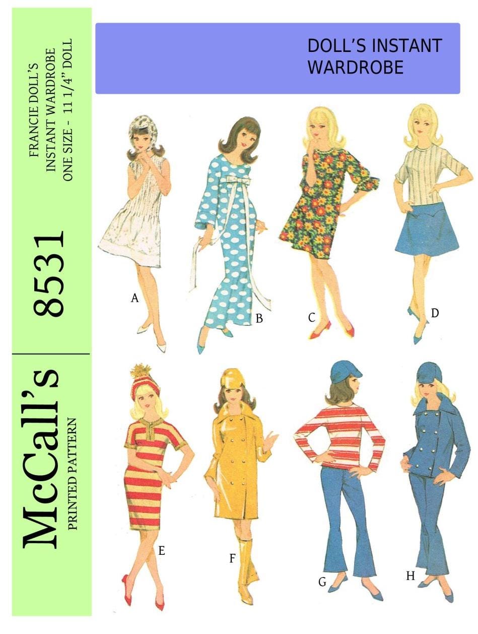 Vintage Doll Clothes Sewing Pattern for 11-1/4" Dolls (PDF Download)