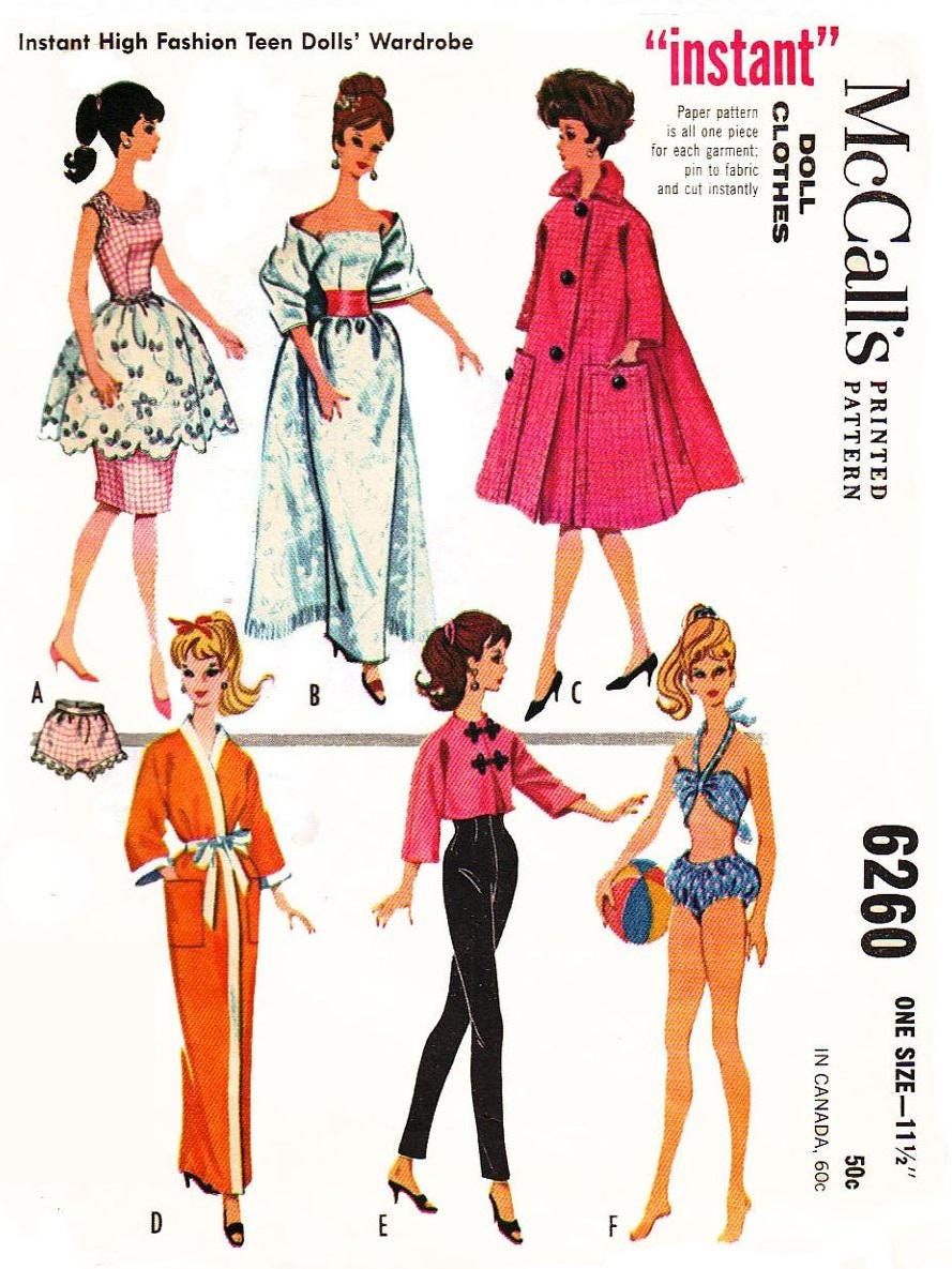 Vintage Doll Clothes Sewing Pattern for 11.5" Dolls (PDF Download)