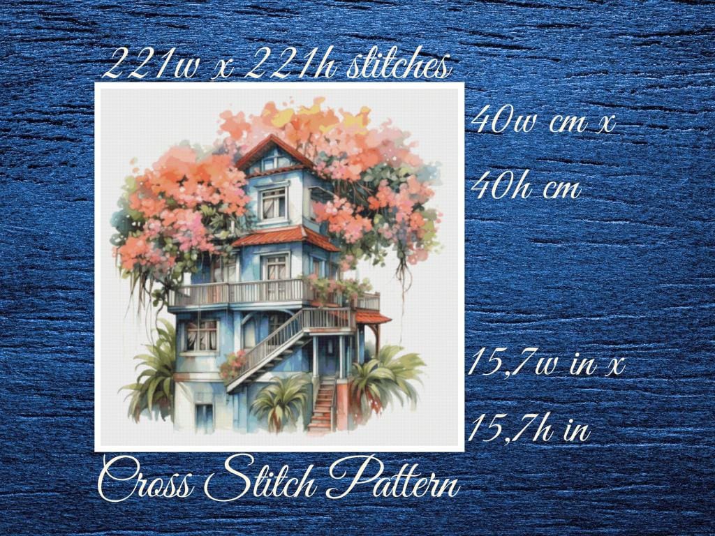 Cottage Cross Stitch Pattern: Floral House (PDF Pattern)