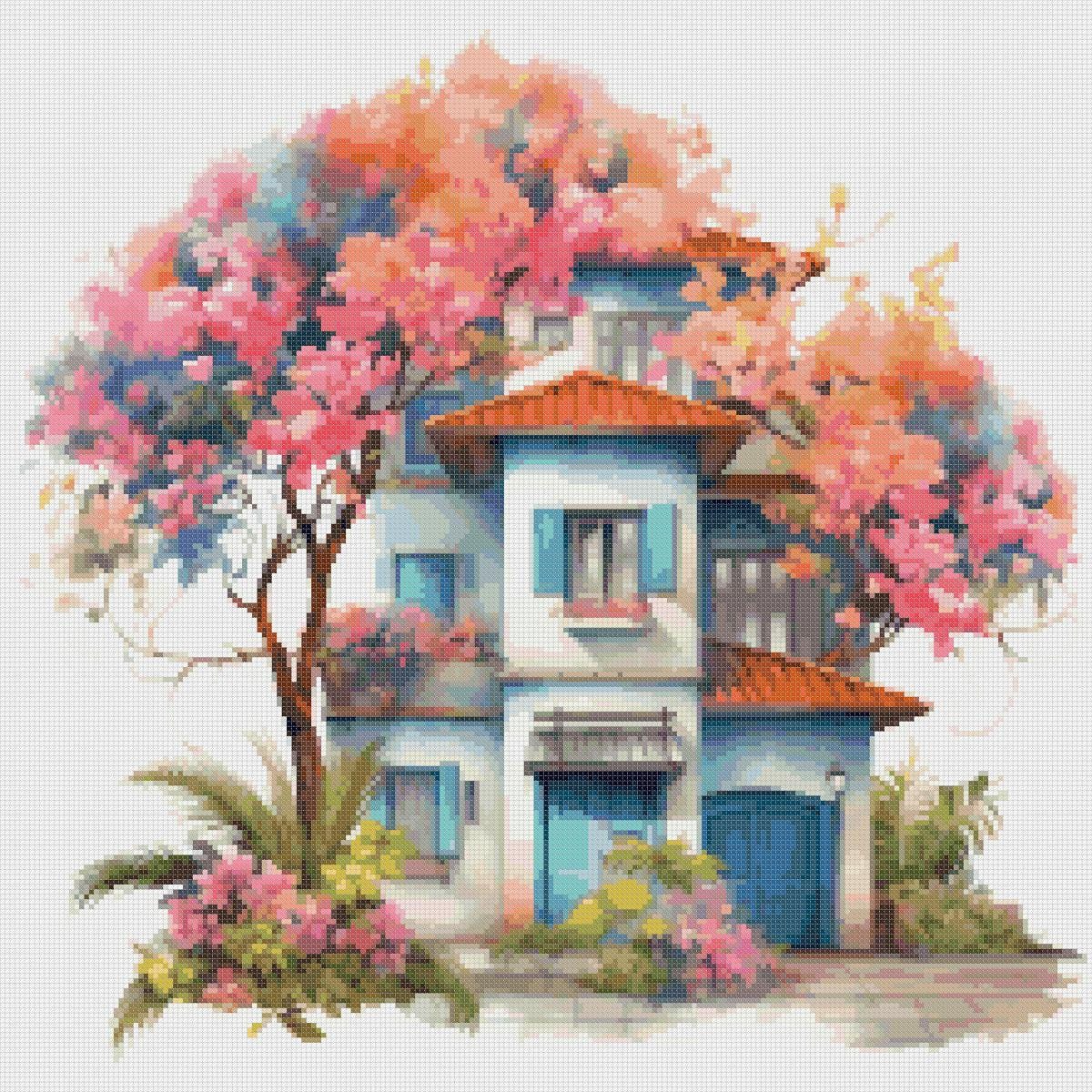 Cottage Cross Stitch Pattern: Floral House (PDF Pattern) - Image 2