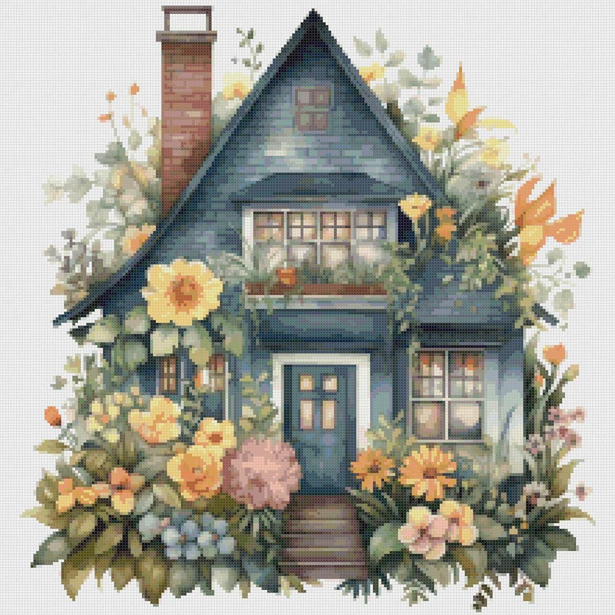 Cottage Floral House Cross Stitch Pattern (PDF) - Image 2