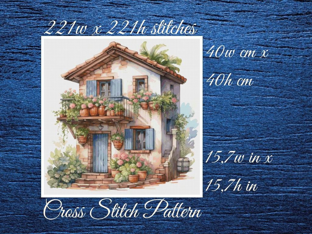 Cottage Cross Stitch Pattern: Floral Balcony (PDF Pattern)