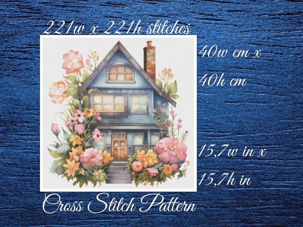 Cottage Floral House Cross Stitch Pattern (PDF)