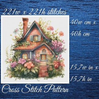 Floral House Cross Stitch Pattern: Cottage Embroidery (PDF Pattern)