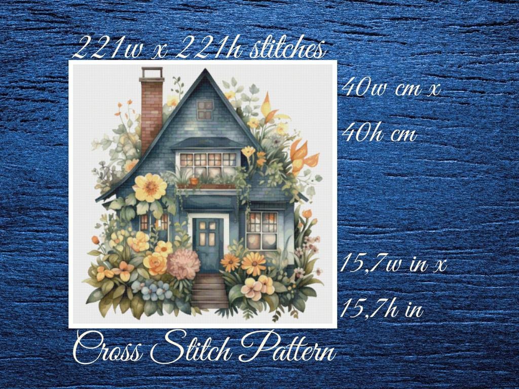 Cottage Floral House Cross Stitch Pattern (PDF)