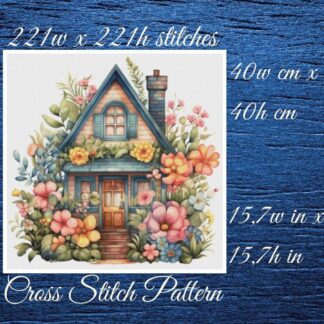 Floral House Cross Stitch Pattern: Counted Cottage Design (PDF Pattern)