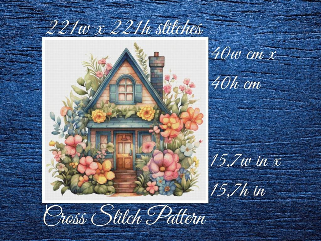 Floral House Cross Stitch Pattern: Counted Cottage Design (PDF Pattern)