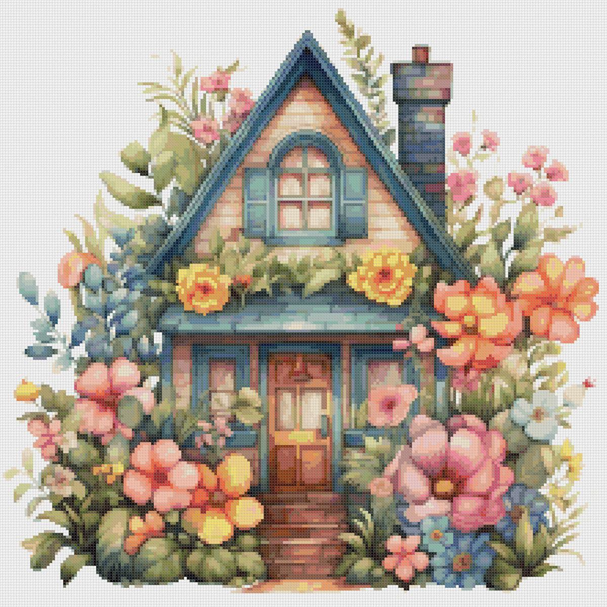 Floral House Cross Stitch Pattern: Counted Cottage Design (PDF Pattern) - Image 2