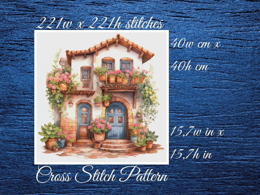 Cottage Cross Stitch Pattern: Floral Home Design (PDF Pattern)
