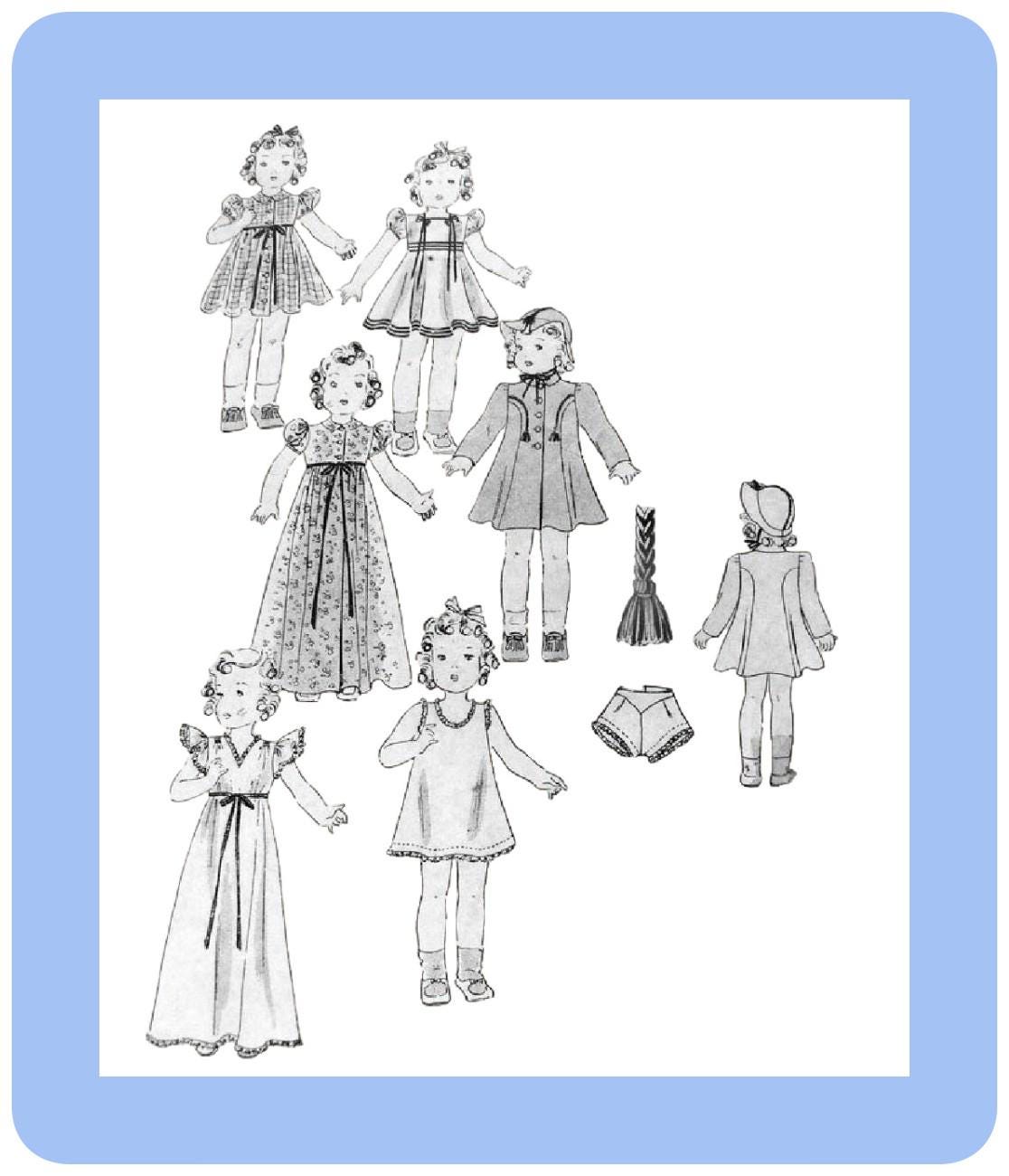 Vintage Sewing Pattern Dolls 12" Butterick 450 Wardrobe PDF