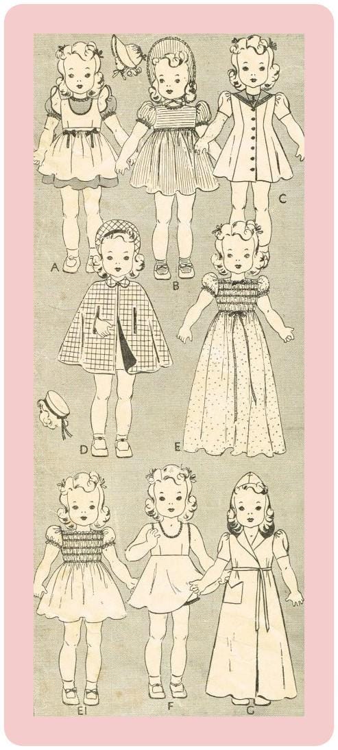 Vintage Sewing Pattern Dolls 16" Butterick 454 Wardrobe PDF